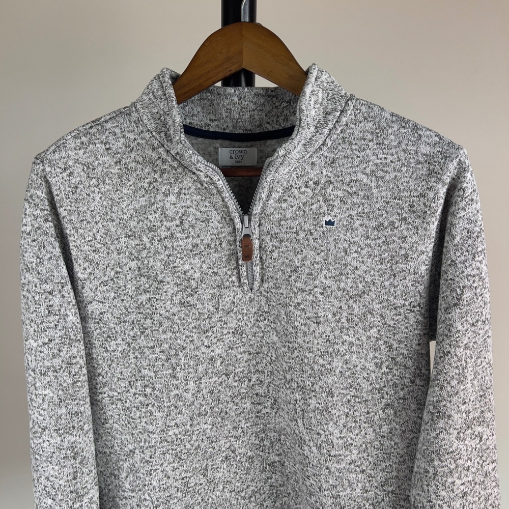 Crown & Ivy Kids Gray Marled Quarter Zip Fleece Pullover Sweater Large 14/16